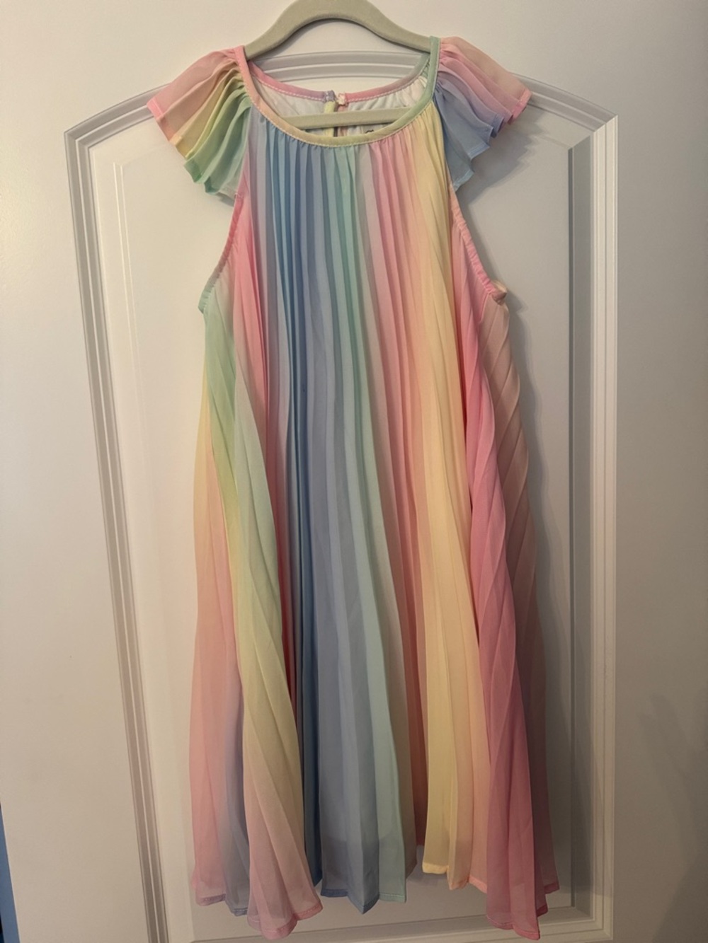 Rare Editions Pastel Rainbow Pleated Chiffon Dress